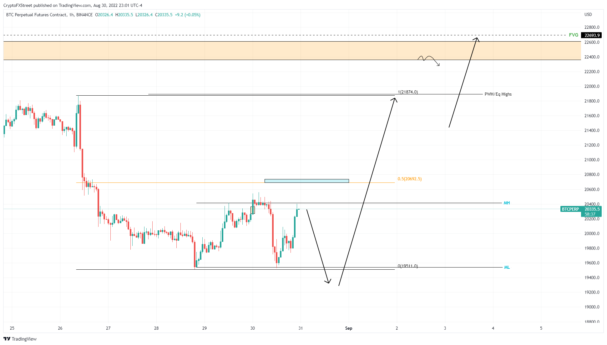 BTC/USD 1 hour chart