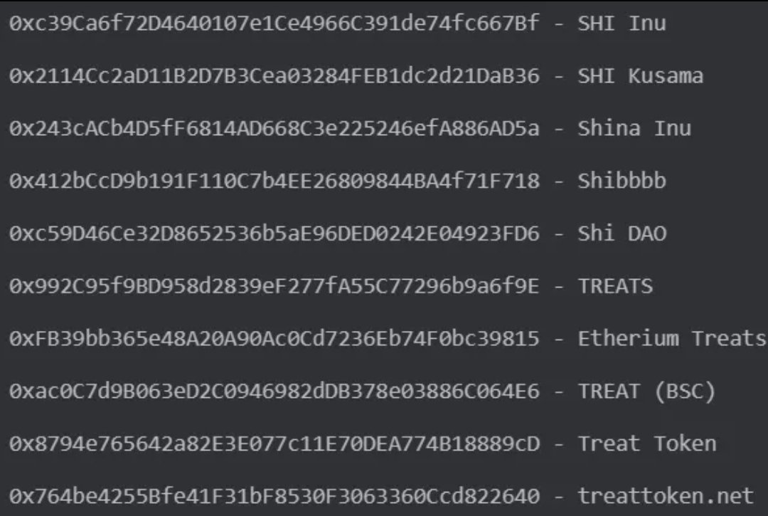 Names of tokens similar to SHI and TREAT