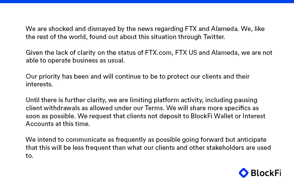 BlockFi announcement on November 11
