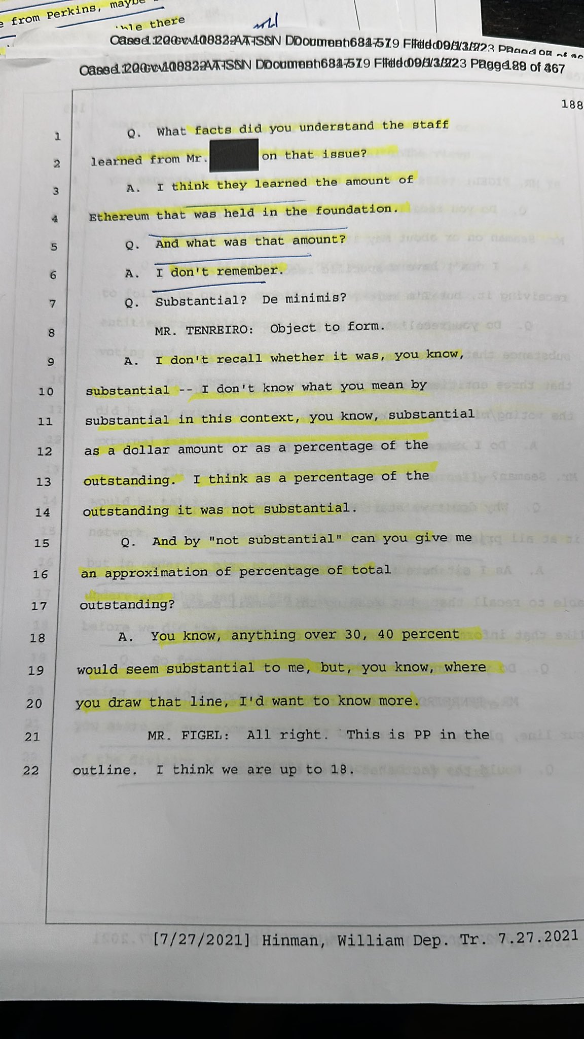 Documents outlining Hinman's views on token ownership