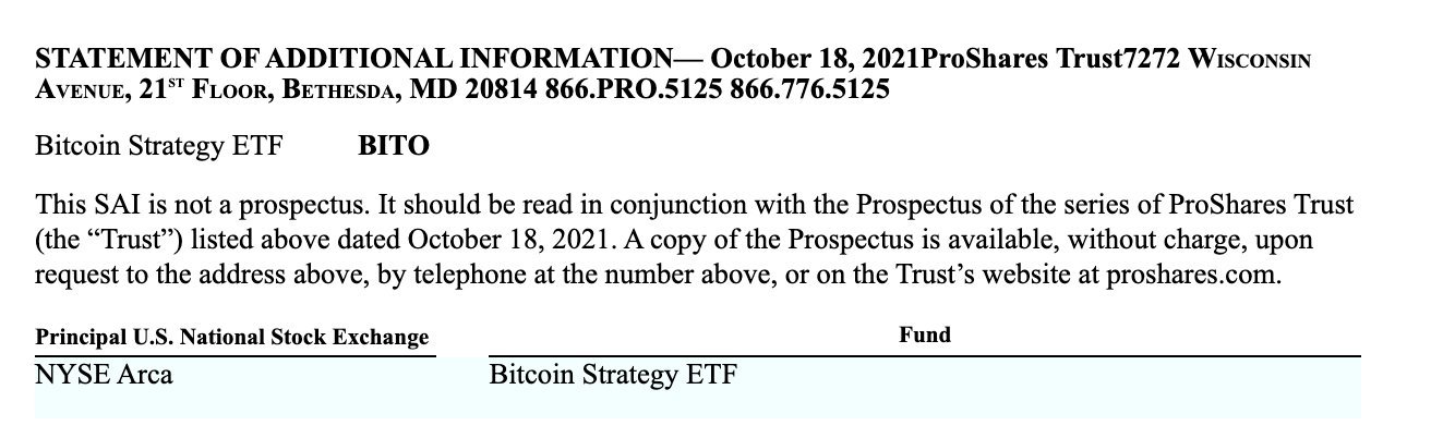 SEC documents on ProShares Bitcoin ETF