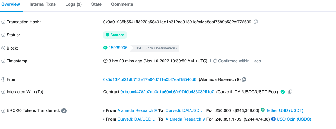 On-chain evidence of this transaction has been logged on Etherscan