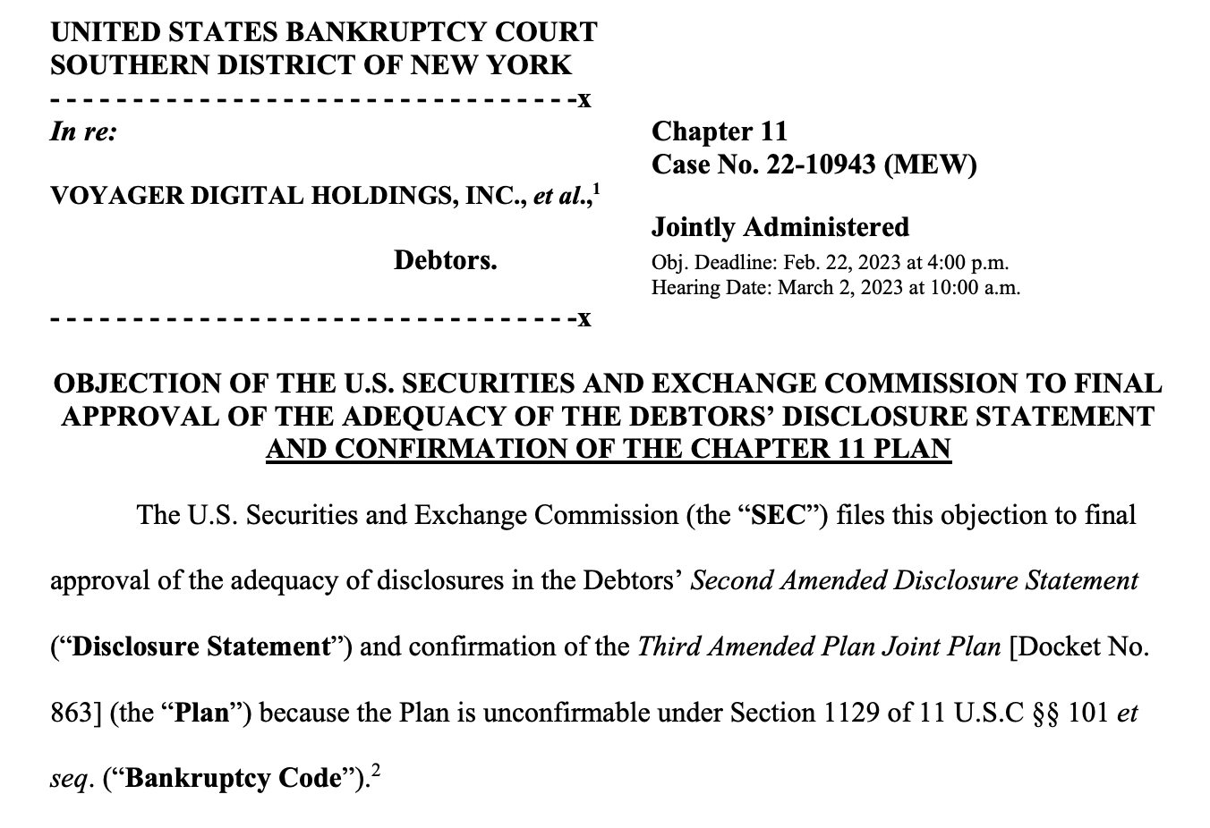 Feb 22 filing by the US SEC