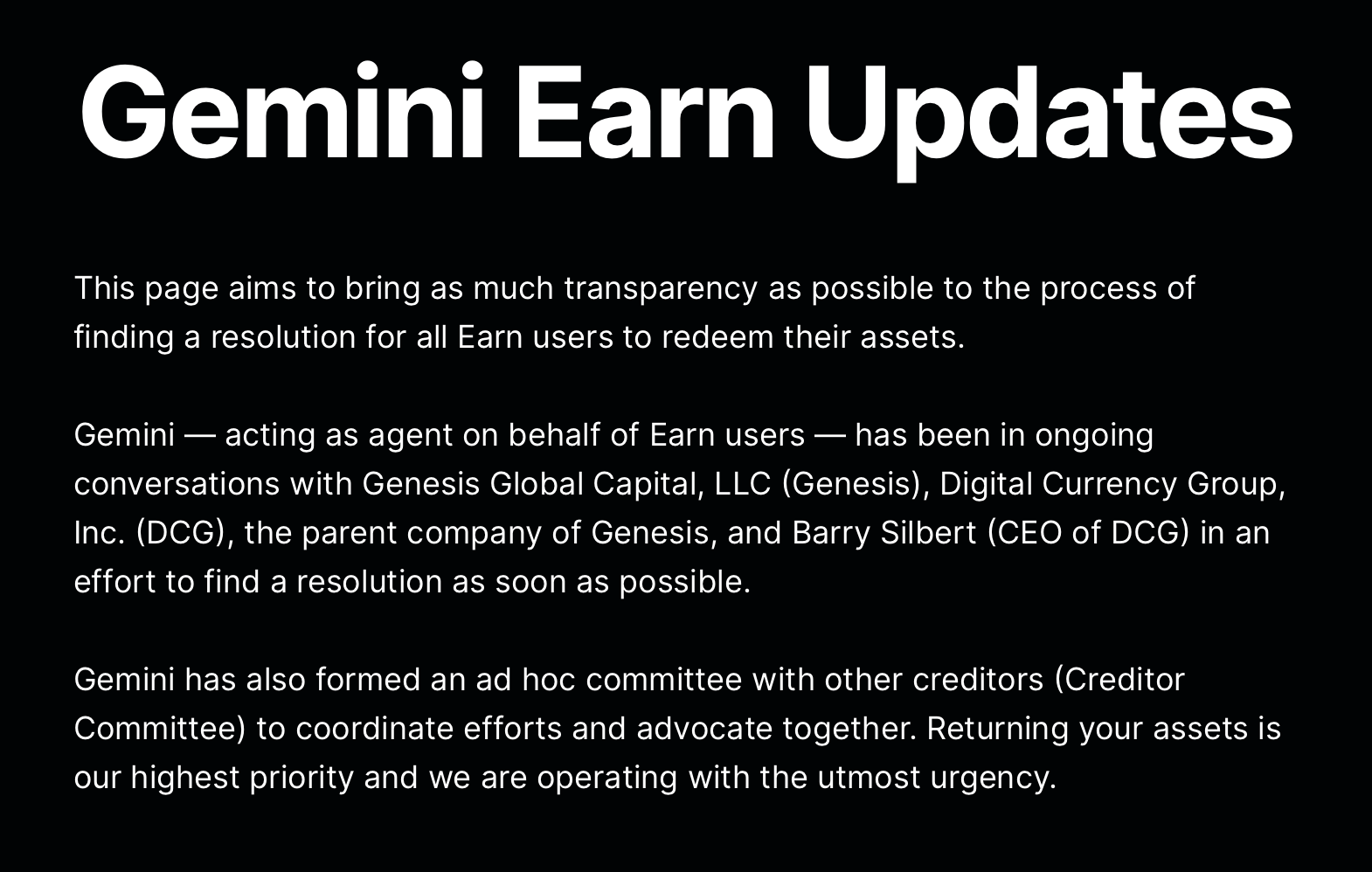 Gemini update for Earn users