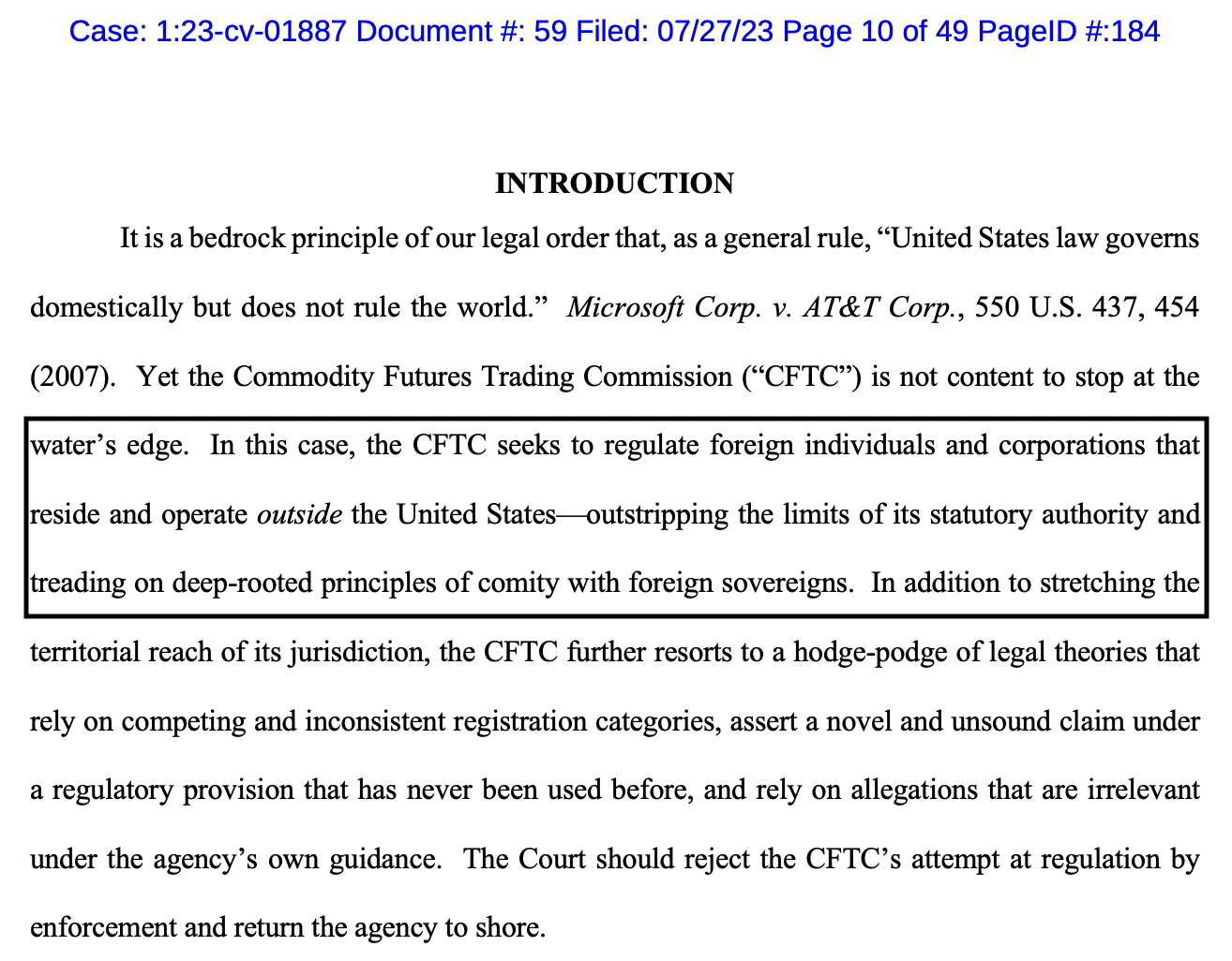 Binance's motion to dismiss the CFTC lawsuit