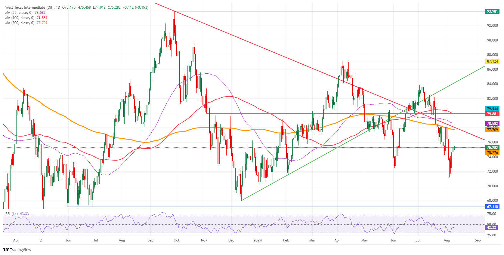 Gráfico diario del petróleo crudo WTI