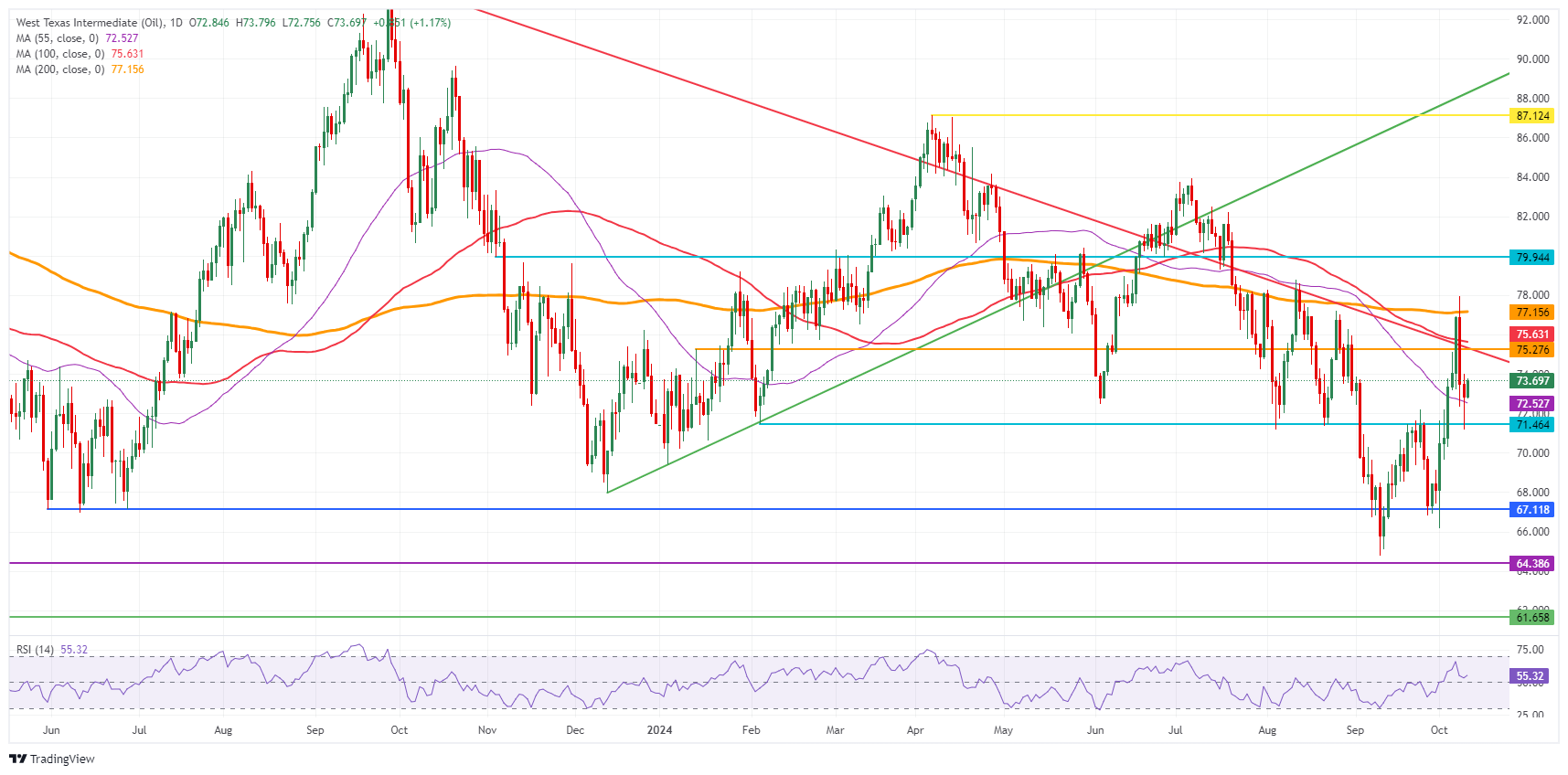 Сырая нефть марки WTI в США: дневной график