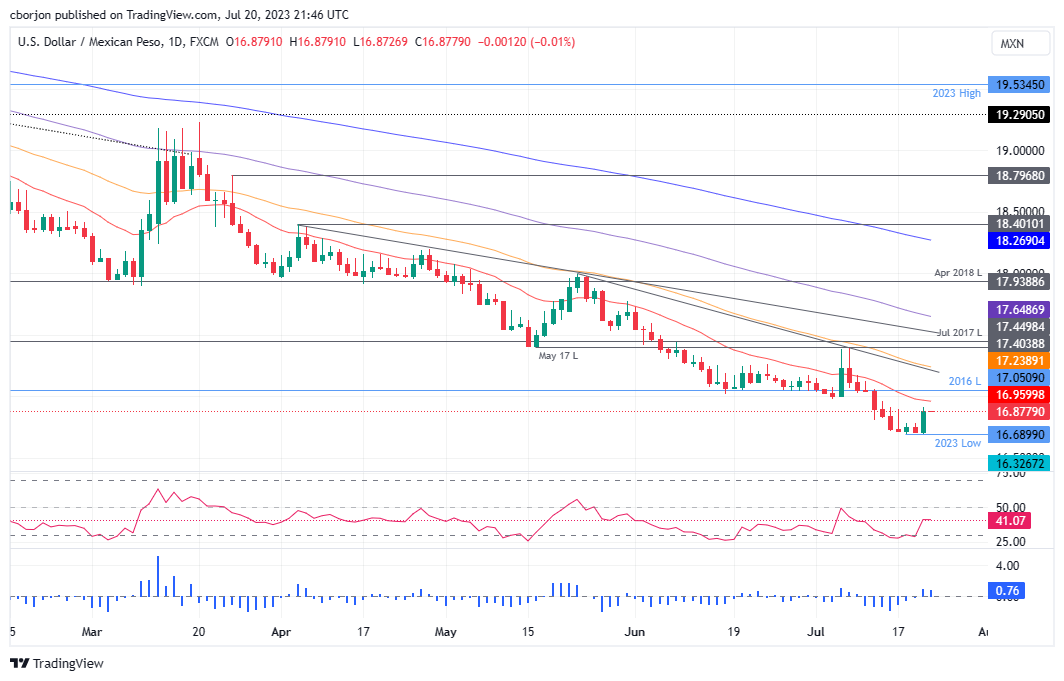 USD/MXN Daily chart