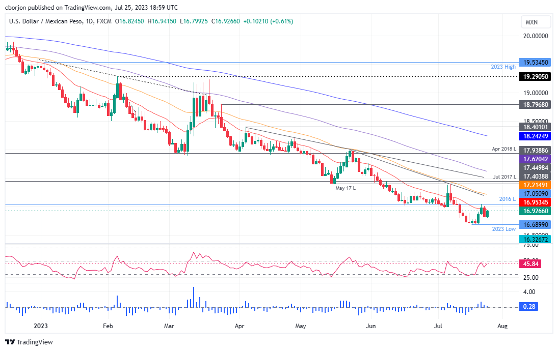 USD/MXN Daily chart