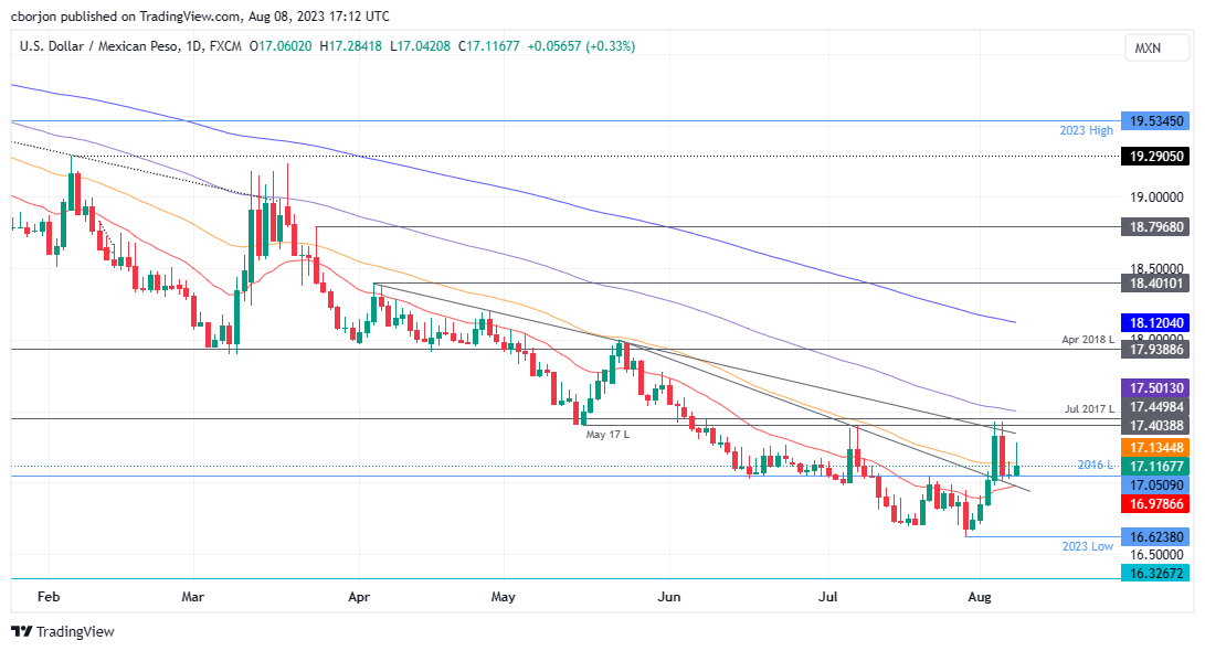 USD/MXN Daily chart