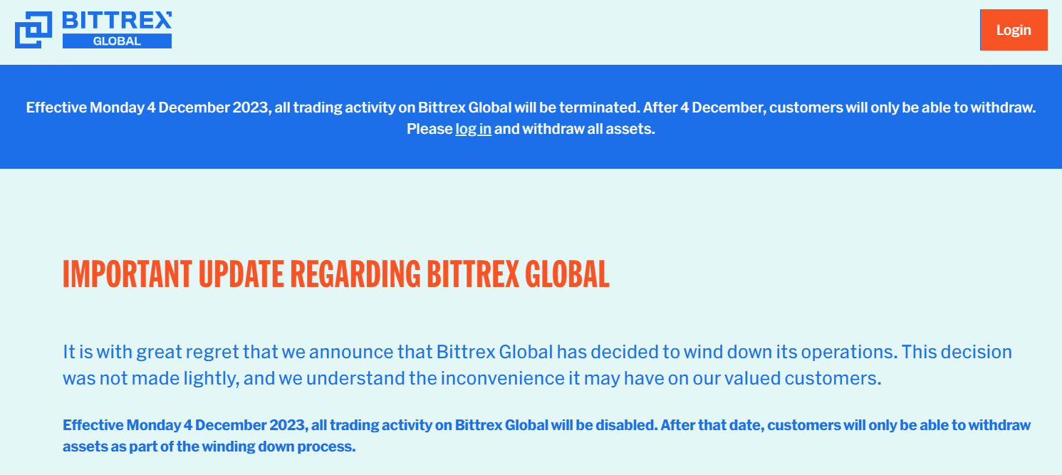 Bittrex Global announces shutdown