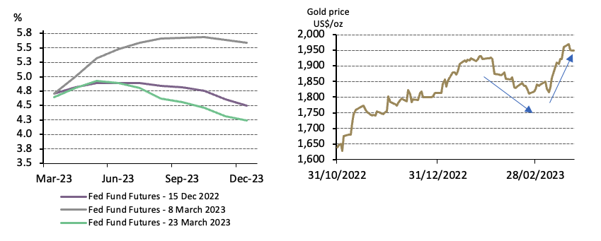Gold price reaction to interest rate expectations swings